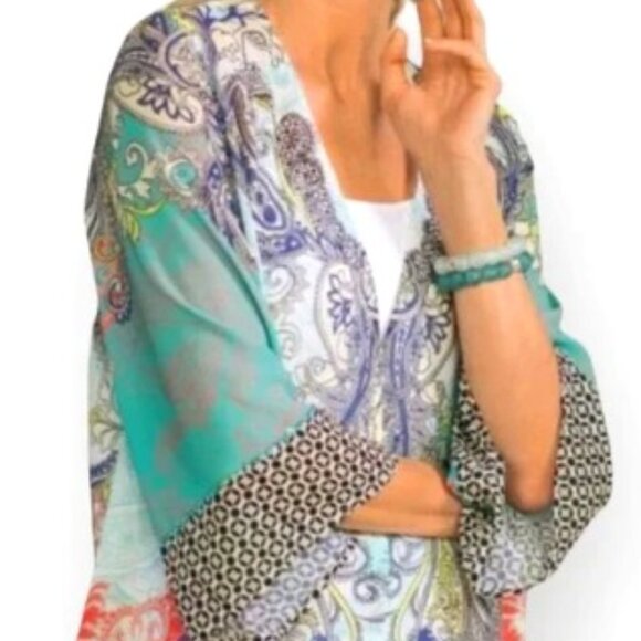 Soft Surroundings Muse Kimono Women's Large Cardigan Paisley Sequin Silky feel - Picture 3 of 11